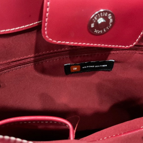 Wilsons Leather Red Structured Tote Handbag Business Laptop - Picture 6 of 16